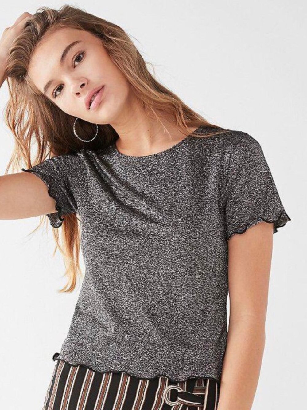 Urban Outfitters Emma Shimmer Lettuce Edge Tee in Dark Grey